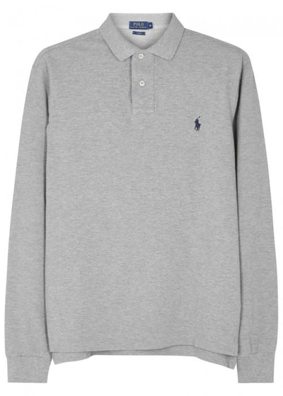 Shop Polo Ralph Lauren Grey Slim Piqué Cotton Polo Shirt