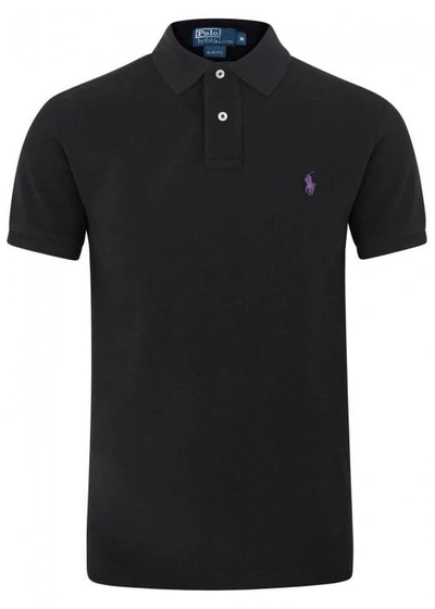 Polo Ralph Lauren Black Slim Piqué Cotton Polo Shirt In Black