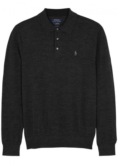 Shop Polo Ralph Lauren Charcoal Merino Wool Polo Shirt