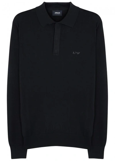 Shop Armani Jeans Midnight Blue Cotton Polo Shirt In Navy