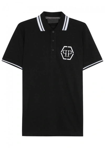 Shop Philipp Plein Tachi Skull-print Piqué Cotton Polo Shirt In Black