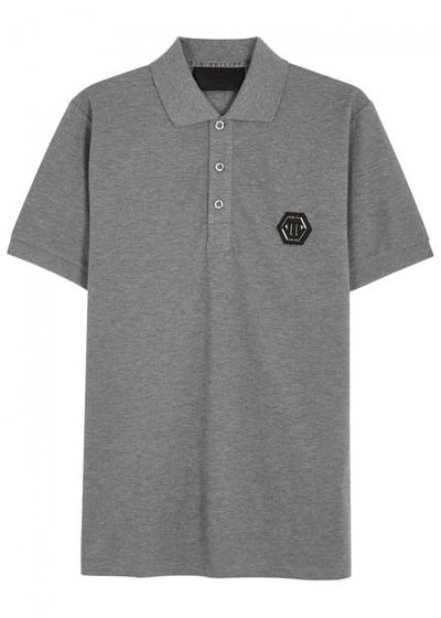 Shop Philipp Plein Ibaraki Piqué Cotton Polo Shirt In Grey