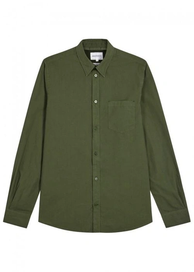Shop Norse Projects Anton Army Green Cotton Shirt