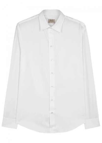 Shop Armani Collezioni White Geometric-jacquard Cotton Shirt