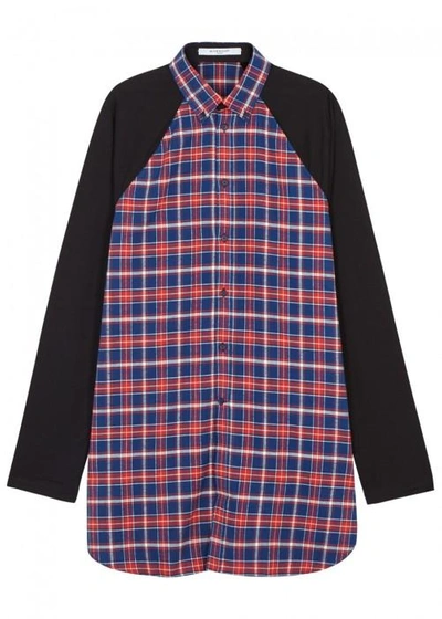 Shop Givenchy Plaid Flannel And Jersey Shirt In Blue