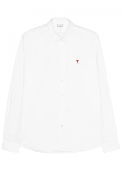 Shop Ami Alexandre Mattiussi Embroidered White Cotton Twill Shirt