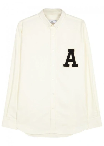 Shop Ami Alexandre Mattiussi Ivory Appliquéd Cotton Shirt In White