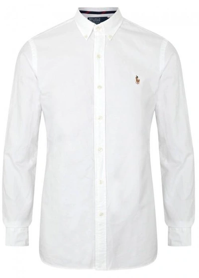 Shop Polo Ralph Lauren White Slim Piqué Cotton Oxford Shirt
