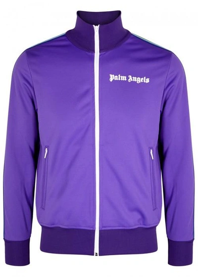 Shop Palm Angels Purple Striped Jersey Sweatshirt