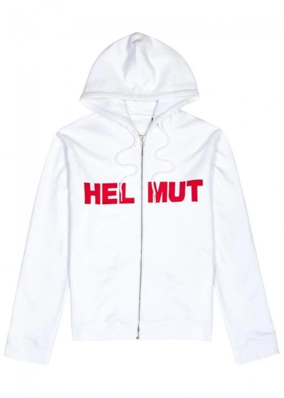 Shop Helmut Lang Logo-print Hooded Jersey Sweatshirt In White