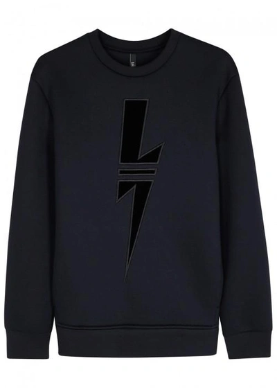 Shop Neil Barrett Navy Lightning-appliquéd Neoprene Sweatshirt