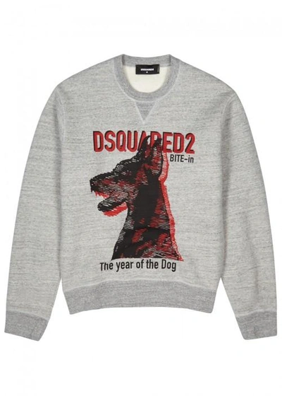 Shop Dsquared2 Grey Dog-print Cotton Sweatshirt