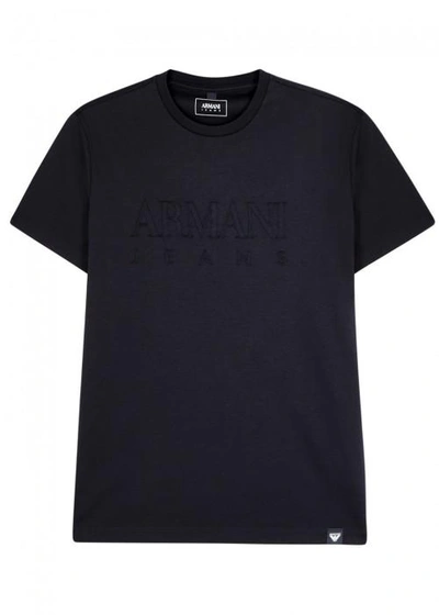 Shop Armani Jeans Navy Logo Cotton T-shirt