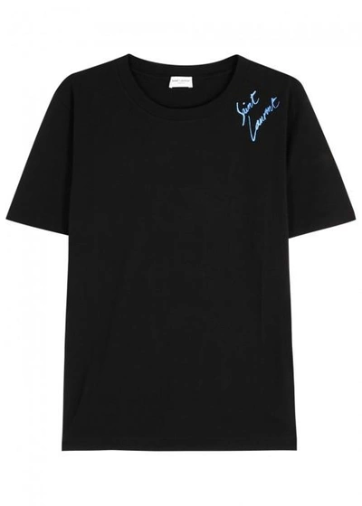 Shop Saint Laurent Black Metallic-logo Cotton T-shirt
