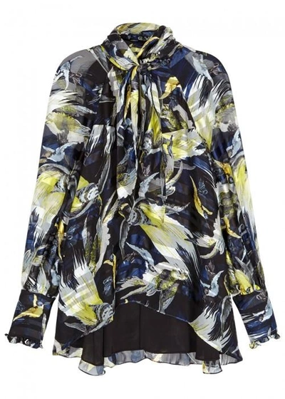 Shop Erdem Isabelle Printed Silk Chiffon Blouse In Black