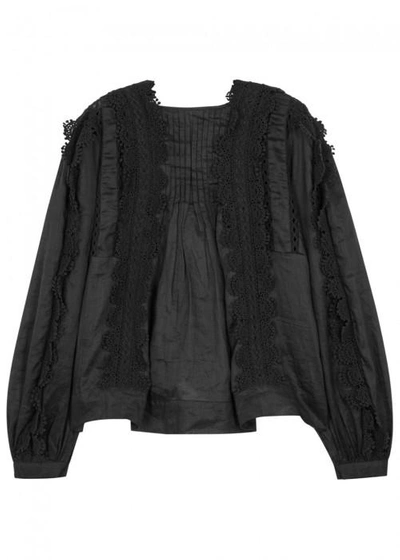 Shop Isabel Marant Nell Black Lace-trimmed Blouse