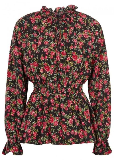 Shop Dolce & Gabbana Floral-print Silk Blouse In Red