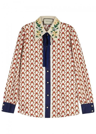 Shop Gucci Gun-print Silk Shirt In Red