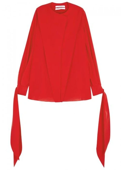 Shop Givenchy Red Draped Silk Blouse