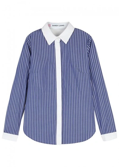 Shop Sandy Liang Enzo Pinstriped Open-back Shirt In Blue