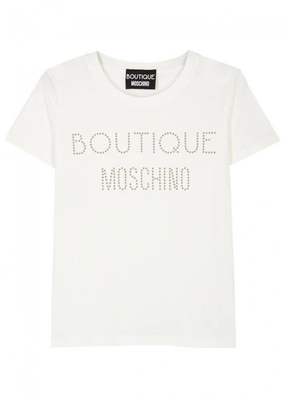 Shop Boutique Moschino Off White Logo Cotton T-shirt