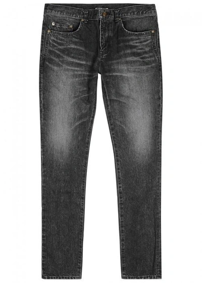 Shop Saint Laurent Charcoal Slim-leg Faded Jeans In Grey