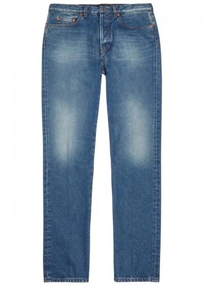 Shop Valentino Blue Faded Slim-leg Jeans