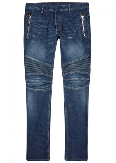 Shop Balmain Blue Skinny Biker Jeans