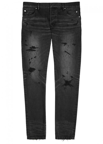 Shop Balmain Charcoal Distressed Skinny Jeans In Black