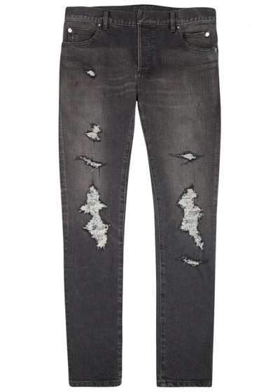 Shop Balmain Black Distressed Skinny Jeans