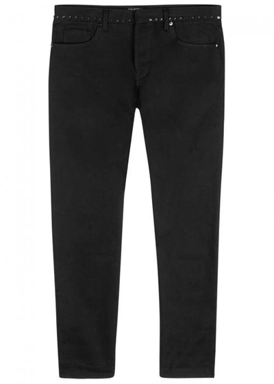 Shop Valentino Rockstud Black Studded Slim-leg Jeans