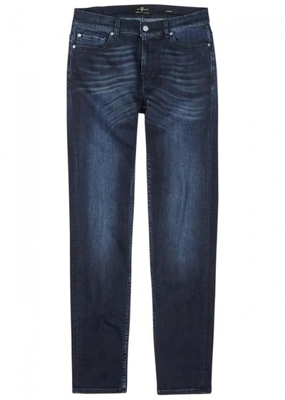 Shop 7 For All Mankind Ronnie Luxe Performance Slim-leg Jeans In Dark Blue