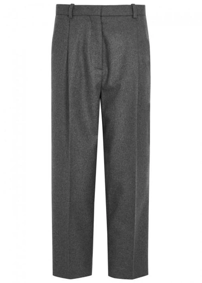Shop Acne Studios Tabea Grey Cropped Flannel Trousers