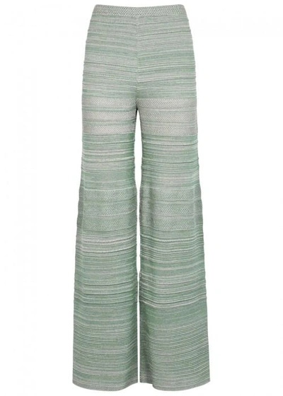 Shop M Missoni Mint Striped Wide-leg Trousers