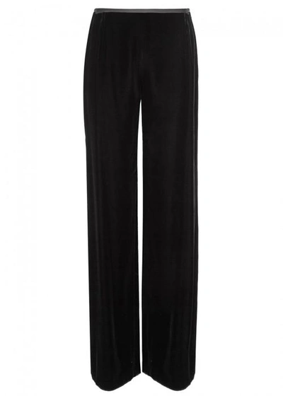 Shop Armani Collezioni Black Wide-leg Velvet Trousers