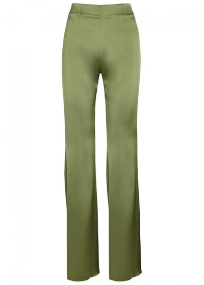 Shop Galvan Olive High-waisted Flared Trousers