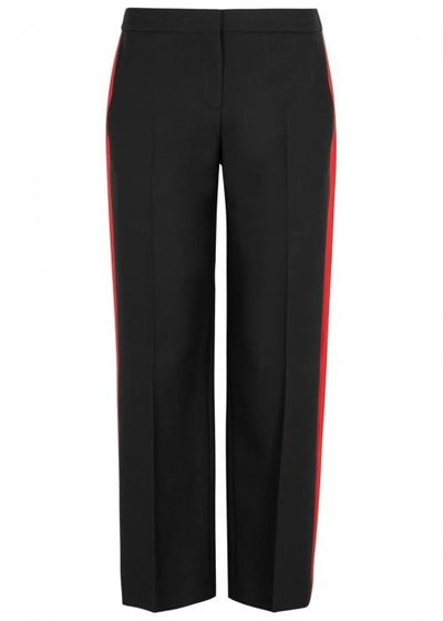 Shop Alexander Mcqueen Black Cropped Wool Trousers In Black And Red