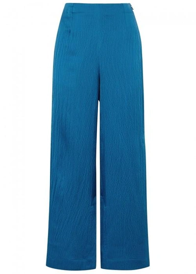 Shop Roland Mouret Glover Wide-leg Silk Trousers In Blue
