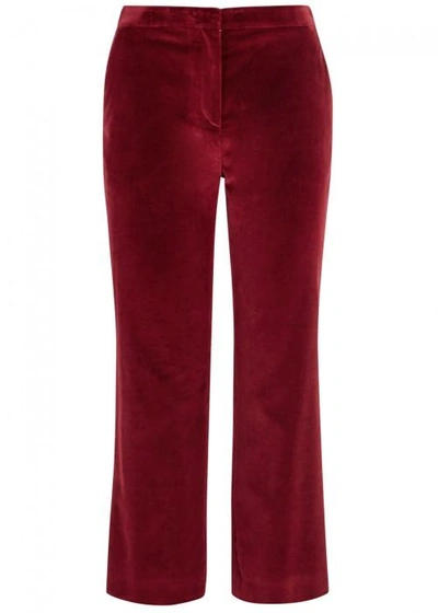 Shop Altuzarra Nettle Cropped Velvet Trousers In Dark Red