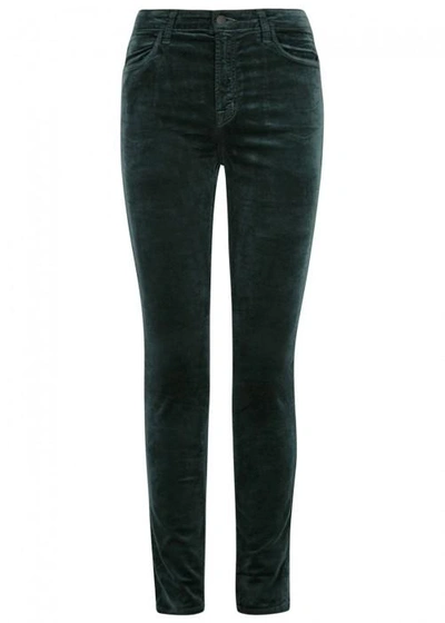 Shop J Brand Maria Skinny Velvet Trousers In Dark Green