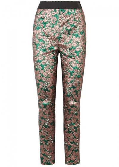 Shop Dolce & Gabbana Two-tone Floral Lamé Trousers In Green