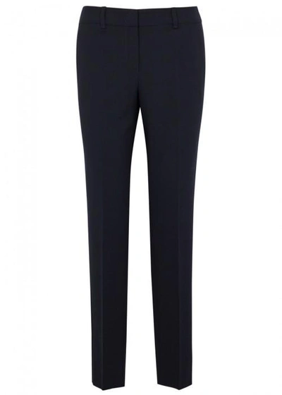 Shop Armani Collezioni Navy Straight-leg Wool Trousers