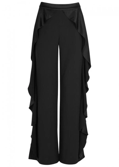 Shop Alice And Olivia Wallace Ruffled Wide-leg Trousers In Black