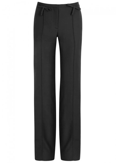 Shop Valentino Black Bow-embellished Wool Blend Trousers