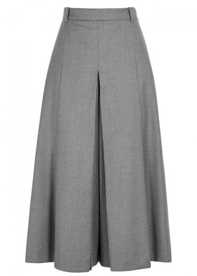 Shop Max Mara Eufemia Pleated Wool Blend Culottes In Grey