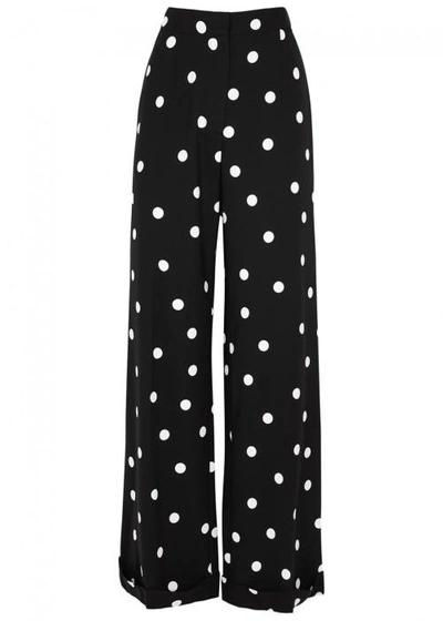 Shop Monse Polka Dot-print Wide-leg Silk Blend Trousers In Black And White