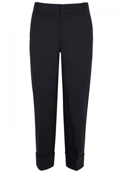 Shop Vince Midnight Blue Stretch Wool Trousers In Navy