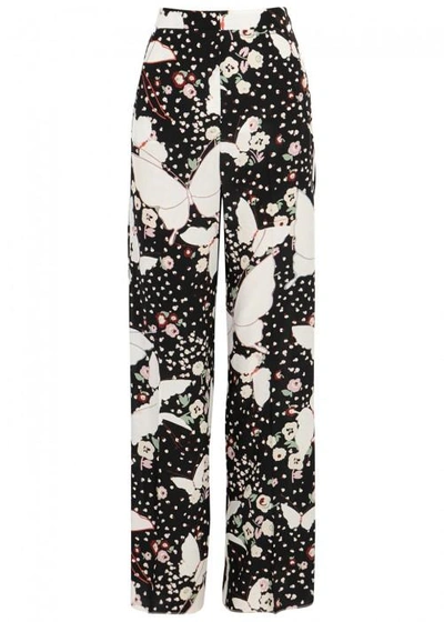 Shop Valentino Printed Wide-leg Silk Trousers In Black