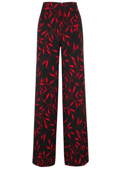 Shop Diane Von Furstenberg Black Printed Wide-leg Trousers