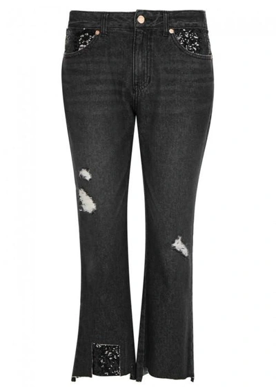 Shop Sjyp Black Cropped Kick-flare Jeans